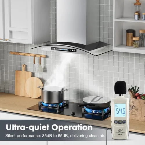 Miniatura 4 de HisoHu Campana extractora para montaje en pared de 30 pulgadas, vidrio curvo, campana de cocina inoxidable de 780 CFM, con filtros de malla de acero