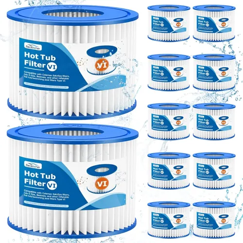 Paquete de 12 filtros tipo VI. Cartucho de repuesto para filtro de bañera de hidromasaje y spa. Compatible con Coleman SaluSpa 90353E, 58323E,