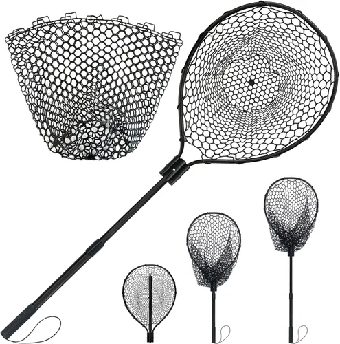 Miniatura 9 de Red de pesca de goma telescópica de metal con mango Longitud: 59 "Profundidad: 19.7 "Aro: 26 "x18" Muelle de red de aterrizaje de peces de silicona
