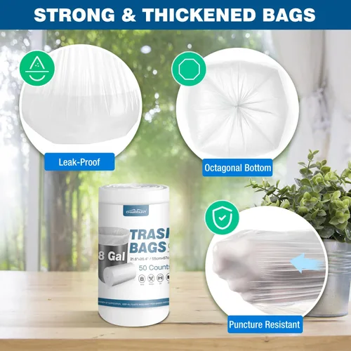 Miniatura 4 de Charmount Bolsas de basura de 8 galones, 50 bolsas de basura medianas para baño, cocina, oficina, transparentes, sin perfume