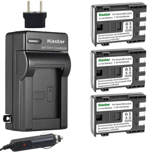 Kastar Paquete de 3 baterías y cargador para Canon NB-2L, NB-2LH, Canon PowerShot G7, G9, S30, S40, S45, S50, S60, S70, S80, DC410, DC420, VIXIA HF