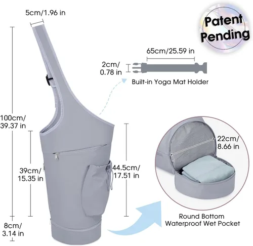 Miniatura 3 de Bolsa para esterilla de yoga sportsnew, bolsa de transporte larga con abertura grande, con bolsillo impermeable para artículos mojados y bolsillo