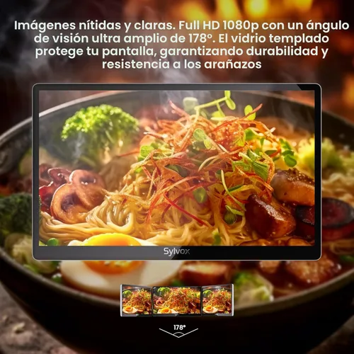 Miniatura 9 de SYLVOX TV abatible de 15.6 pulgadas para debajo del gabinete, televisor pequeño de 12 voltios con rotación de 90 grados, reducción de ruido digital