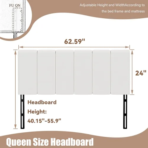 Miniatura 2 de Yongchuang Cabecera Tapizada Queen de Cuero Sintético Blanco Cabecera para Cama Tamaño Queen/Full Altura Ajustable Cabecera Plegable