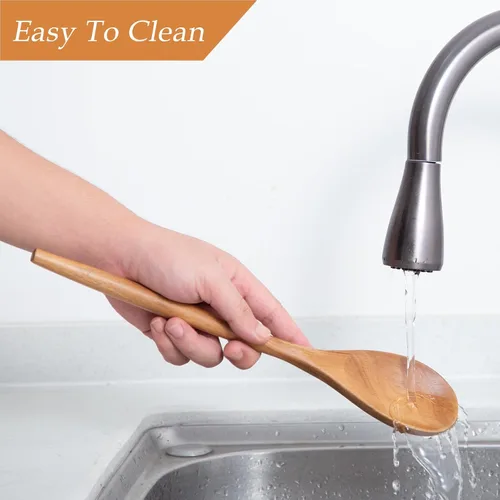 Miniatura 7 de GinSent 2 cucharas de madera para cocinar, cucharas de madera de 14 pulgadas, cucharas de madera de agarre cómodo, utensilios de cocina para agitar