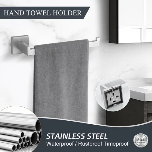Miniatura 4 de TURS Juego de accesorios de baño de 4 piezas cepilladas para toallas de baño, incluye toallero de 24 pulgadas, soporte para toallas de mano, gancho