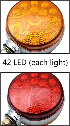 Miniatura 5 de 4 piezas de luces de parada y cola redondas de doble cara con 42 LED, rojas, y lámpara de estacionamiento y señal de giro trasera ámbar, compatibles