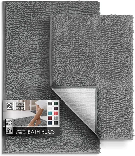 Miniatura 50 de Hearth & Harbor Alfombras de baño, tapete de baño de chenilla - Alfombras de baño lavables a máquina para baño con respaldo antideslizante de goma