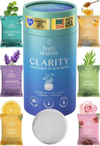 Body Restore - Vaporizadores de regadera para aromaterapia, paquete de 6 - Relleno para calcetines navideños para hombres, regalos de cumpleaños
