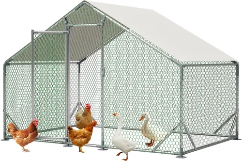 Miniatura 9 de Gallinero de metal de 13 x 10 x 6.56 pies, jaula grande para aves de corral para 10 a 20 pollos, gallinas y conejos, casa de pato con cubierta