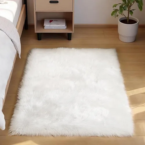Miniatura 34 de Goolela Alfombra esponjosa de piel sintética de oveja sintética de 4 x 6 pies, color gris, para dormitorio, mesita de noche, alfombra suave de felpa