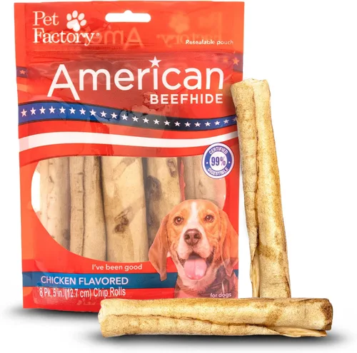 Pet Factory American Beefhide - Rollos de chips de 5 pulgadas para perros, sabor a pollo, 8 unidades/1 paquete