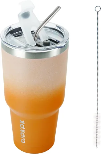 Miniatura 18 de BJPKPK - Vaso de 30 onzas con tapa y pajilla, de acero inoxidable con aislamiento de doble pared al vacío, color azul marino A-Azul Marino-30oz