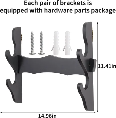 Miniatura 2 de Soporte de pared Katana, soporte de pared de espada Katana, 2 juegos de madera, soporte de pared para exhibición de espadas, (espadas no incluidas)