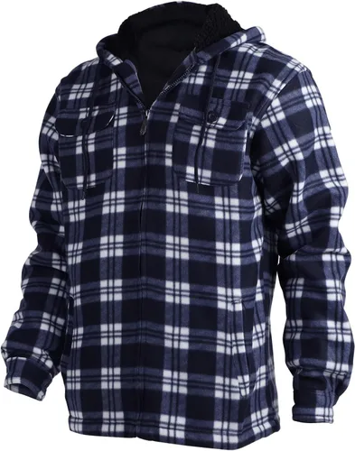 Miniatura 3 de Chaqueta de franela a cuadros para hombre, de felpa con capucha, sherpa con cremallera, pesada y gruesa, cálida para invierno