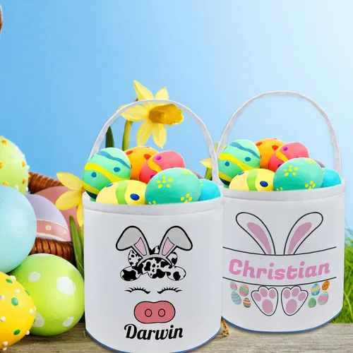 Miniatura 7 de Cesta de Pascua personalizada con nombre, bolsas de lona personalizadas para niños, cestas de Pascua para bebés, niños y niñas, color azul