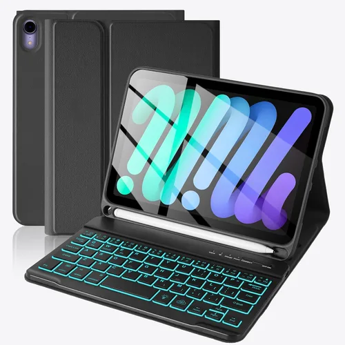 SOPPY Funda con teclado para iPad mini 7 A17 Pro 2024/iPad Mini 6 generación con teclado 2021 8.3 pulgadas, cubierta de teclado desmontable