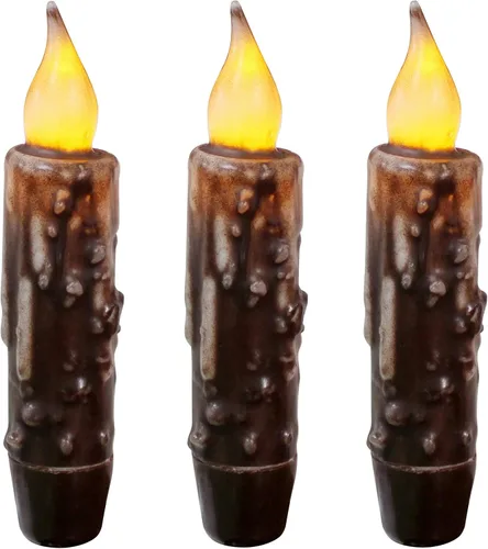 Miniatura 21 de CVHOMEDECO. Velas de cera real sumergidas a mano con temporizador LED con pilas, velas cónicas sin llama primitivas del país, 4-3/4 pulgadas, negro