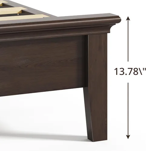 Miniatura 2 de Lifezone Cama Queen de madera, cama de madera maciza con cabecera alta, diseño vintage americano, cama Queen con estación de carga y LED RGB, Nogal