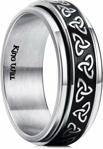 Miniatura 8 de King Will Anillo giratorio de acero inoxidable 316L para hombres y mujeres, 0.315 in de dragón/nudo celta, anillo para ansiedad para aliviar