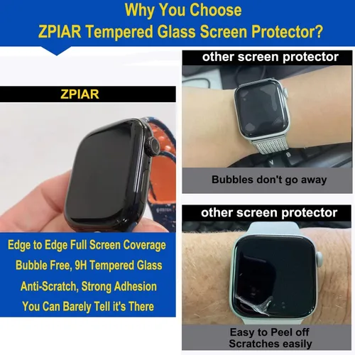 Miniatura 3 de Paquete de 2 protectores de pantalla de vidrio templado para Apple Watch de 1.575 pulgadas SE Series 6/5/4, fácil instalación, sin burbujas, dureza