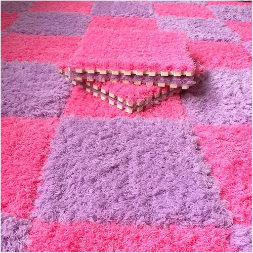 Miniatura 8 de Tapete de espuma de felpa gruesa que se entrelaza, 24 piezas de 12 x 12 pulgadas, tapete cuadrado esponjoso de espuma de rompecabezas con bordes