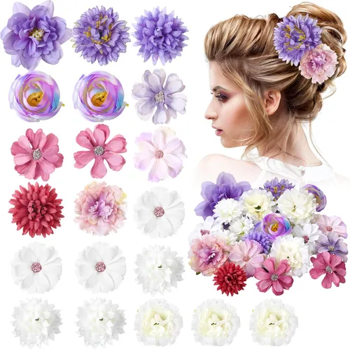 Miniatura 27 de BBTO 21 piezas pinzas para el pelo con diseño de flores, pasadores para el cabello con rosas, diademas para mujer, accesorios de flores, estilo Azul