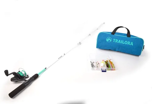 Miniatura 5 de Kit de pesca con caña, carrete predistribuido, aparejos, ganchos, estuche de transporte con cremallera