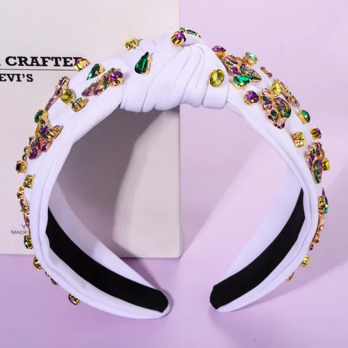 Miniatura 5 de PHALIN Diadema de Mardi Gras para mujer, accesorios de carnaval de Mardi Gras, corona de flor de lis, diadema con diamantes de imitación y perlas