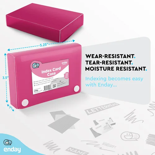 Miniatura 5 de Enday Estuche organizador de tarjetas de índice rosa, 3 x 5, caja de archivos con 5 divisores, caja de tarjetas con capacidad para 100 tarjetas