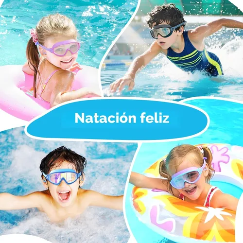 Miniatura 7 de Paquete de 3 gafas de natación para niños, con tapones para los oídos, marco grande, antivaho, UV, visión amplia, para niños y niñas de 4 a 12 años