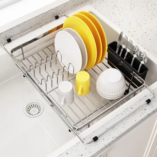 Miniatura 11 de Estante de secado de platos sobre el fregadero, expandible, pequeño, negro, escurridor para secar para la encimera de la cocina, metal de acero