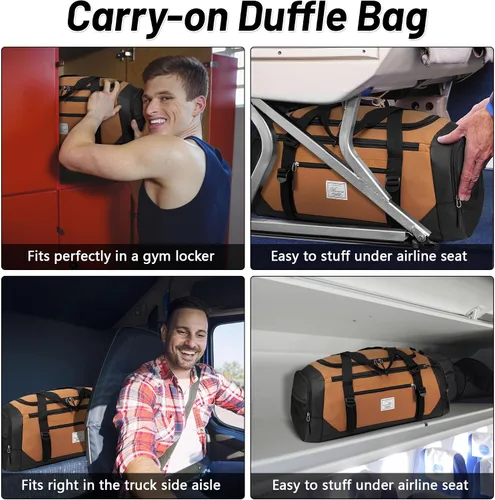 Miniatura 6 de Bolsa de lona para hombres bolsa de gimnasio 1000d material impermeable de nylon, Caqui2, 65 l, Viajes