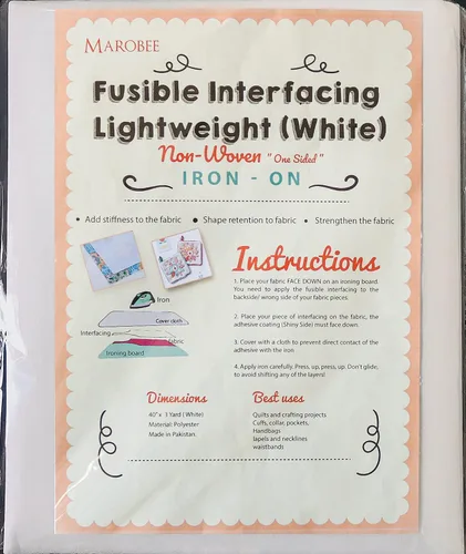 MAROBEE Interfaz fusible de color blanco, ligero, no tejido, para proyectos de costura y acolchado, adhesivo ultra adhesivo para planchar por un