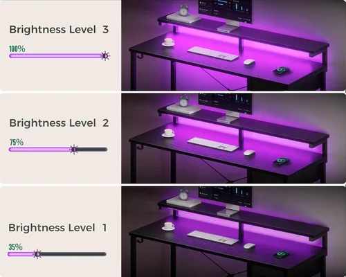 Miniatura 5 de AODK Escritorio para juegos con luces LED, escritorio para computadora de 55 pulgadas con cajones, escritorio pequeño reversible con soporte