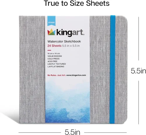 Miniatura 2 de KINGART Cuaderno de bocetos de papel de acuarela, cuadrado, 5.5 x 5.5 pulgadas, 1 paquete, 24 páginas pesado prensado en frío, sin ácidos, diario