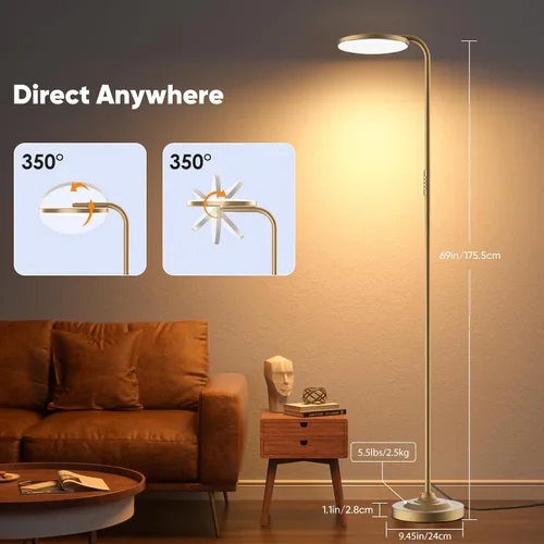 Miniatura 4 de SIBRILLE Lámpara de pie LED de 36 W, lámpara de pie súper brillante, moderna lámpara alta regulable con control remoto, lámpara de pie de lectura