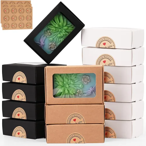 Moukiween 30 cajas de jabón multicolor para jabón casero, 3.54 x 2.36 x 1.18 pulgadas, cajas de regalo de embalaje de jabón con ventana, pequeñas