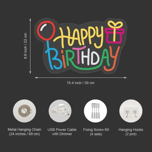 Miniatura 6 de Letrero de neón de feliz cumpleaños, luces LED alimentadas por USB, decoración de pared para fiesta de cumpleaños con bonito diseño, fácil