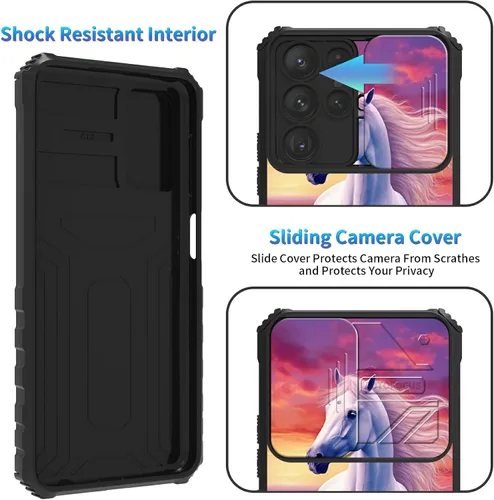 Miniatura 387 de Funda para Samsung Galaxy S22 Ultra 5G, Galaxy S22 Ultra con cubierta de cámara deslizante, funda resistente de doble capa con función atril Black