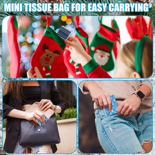 Miniatura 4 de Kisston Paquete de 120 pañuelos de bolsillo de Navidad a granel, 3 capas, pañuelos faciales individuales, paquetes de pañuelos de tamaño de viaje