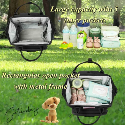 Miniatura 8 de Mochila para pañales para papá y mamá con puerto de carga USB, correas para cochecito y bolsillo aislado, mochila de viaje militar del ejército