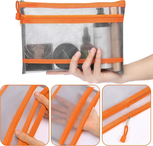 Miniatura 3 de 12 bolsas de malla de nailon con cremallera, bolsas de malla para cosméticos, bolsas de maquillaje, estuche de lápices, bolsas de viaje multiusos 2
