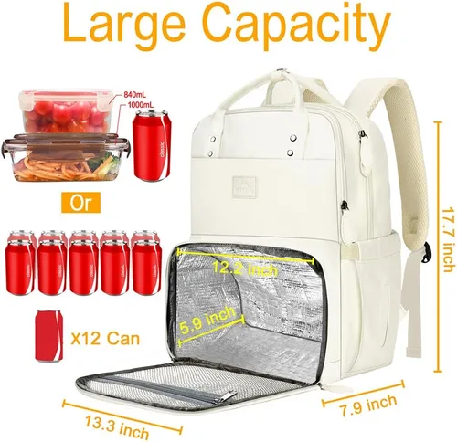 Miniatura 3 de MATEIN - Mochila para mujer con fiambrera, mochila de 17 pulgadas con compartimento refrigerado para contenedores de almuerzo, mochila grande