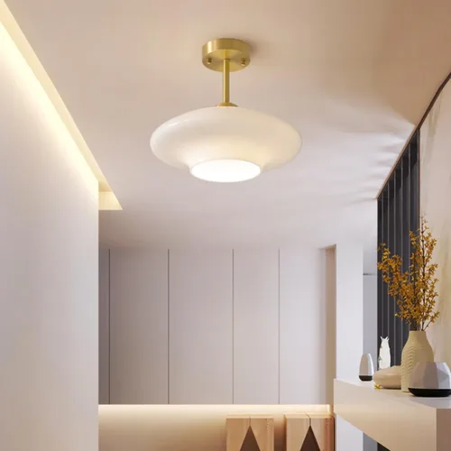 Miniatura 6 de Lámpara de techo de vidrio blanco moderna de montaje semiempotrado con pantalla de cúpula de globo de leche, luces de techo de mediados de siglo