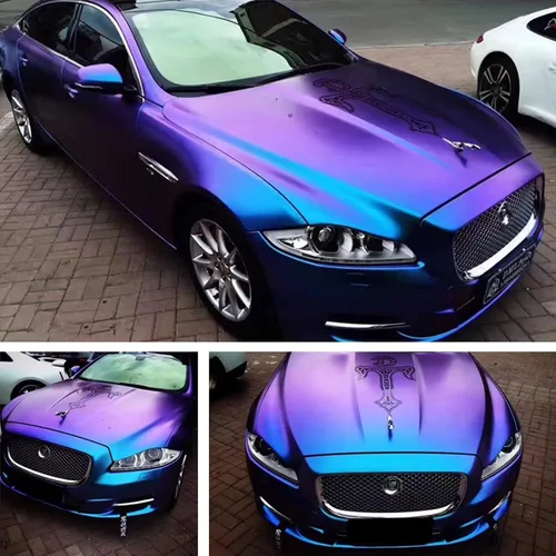 Miniatura 5 de Vinilo adhesivo de coche de color morado metálico brillante a azul camaleón, cinta adhesiva de película adhesiva de liberación de aire