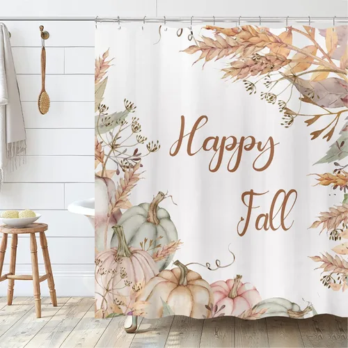 Miniatura 3 de Tititex Happy Fall - Juego de cortinas de ducha con diseño de calabazas, hojas marrones tostadas, salvia, rosa, calabaza, trigo, Acción de Gracias