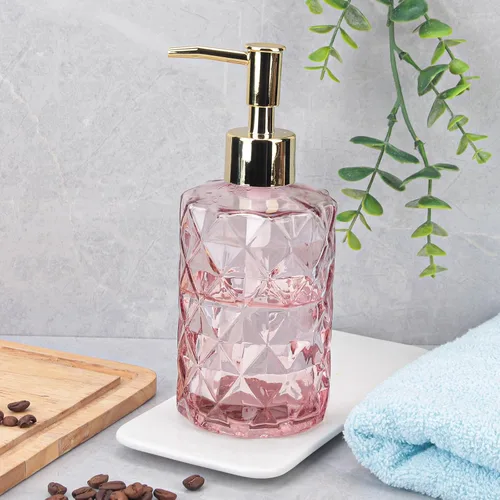 Miniatura 4 de Dispensador de jabón con bomba, dispensador de jabón con patrón de diamante para encimera de cocina, baño, accesorios de baño rosa intenso Rosa