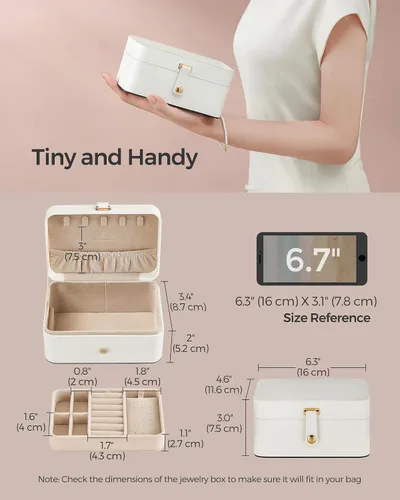 Miniatura 34 de SONGMICS Caja organizadora de joyas, estuche de viaje de 2 capas para aretes, collares, pulseras, almacenamiento portátil de joyas con gran Verde
