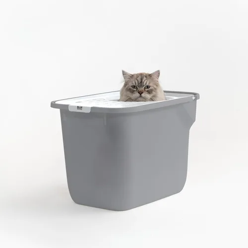 Miniatura 7 de IRIS USA - Caja de arena higiénica cuadrada para gatos, bandeja grande para gatos con tapa de captura de partículas de arena, menos residuos